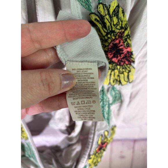 Free People Gotta Love It Embroidered Neutral Gray Yellow Floral Top - Picture 6 of 9
